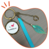 Porte clé bronze ' I love Chinchillas' + feuille turquoise